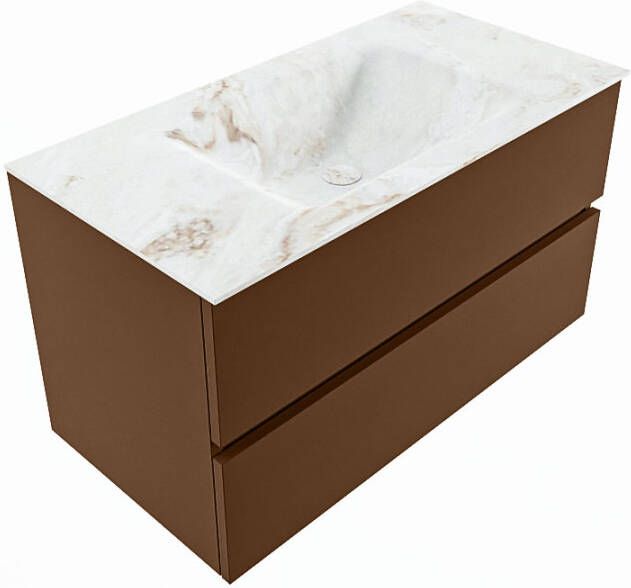 Mondiaz Vica Dlux badmeubel 90cm Rust Cloud wastafel Frappe midden met 1 kraangat