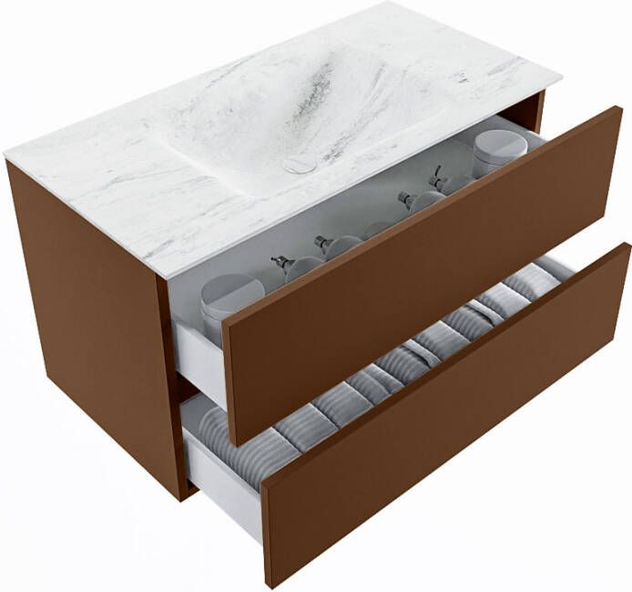 Mondiaz Vica Dlux badmeubel 90cm Rust Cloud wastafel Opalo midden zonder kraangat