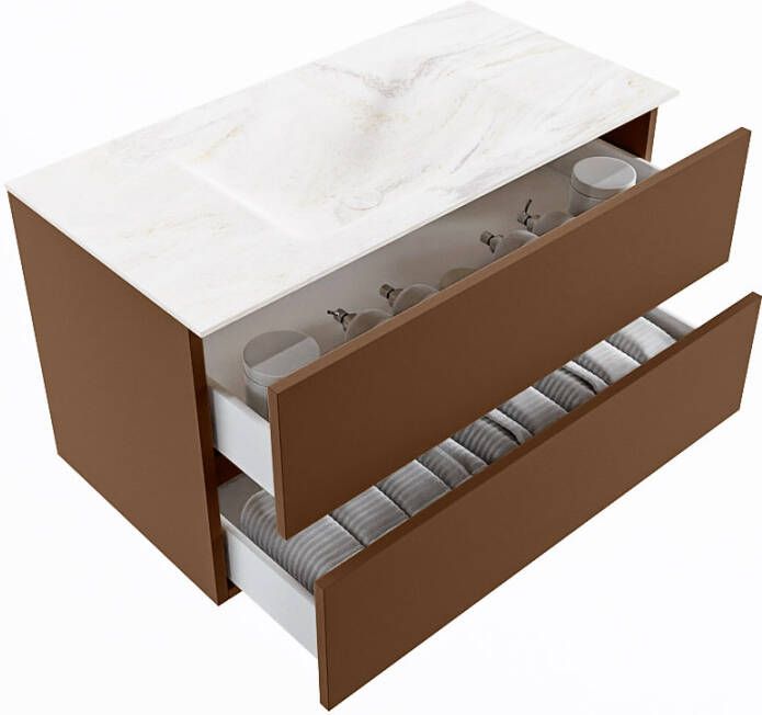 Mondiaz Vica Dlux badmeubel 90cm Rust Cloud wastafel Ostra midden zonder kraangat
