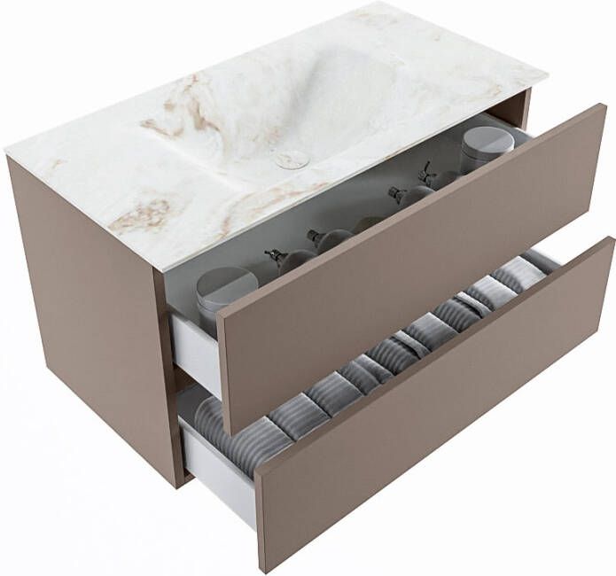 Mondiaz Vica Dlux badmeubel 90cm Smoke Cloud wastafel Frappe midden met 1 kraangat