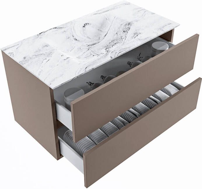 Mondiaz Vica Dlux badmeubel 90cm Smoke Cloud wastafel Glace midden met 1 kraangat