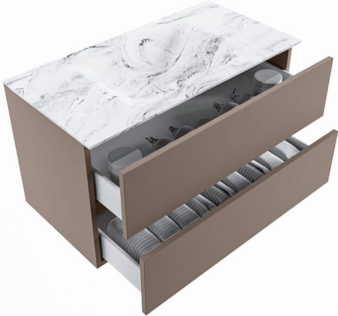 Mondiaz Vica Dlux badmeubel 90cm Smoke Cloud wastafel Glace midden zonder kraangat