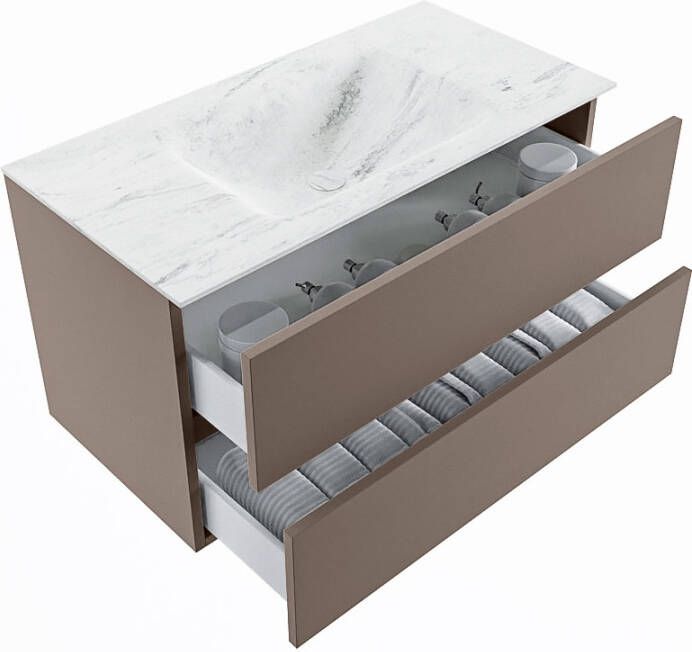 Mondiaz Vica Dlux badmeubel 90cm Smoke Cloud wastafel Opalo midden zonder kraangat