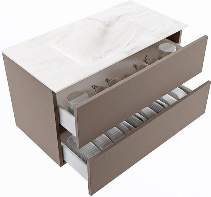 Mondiaz Vica Dlux badmeubel 90cm Smoke Cloud wastafel Ostra midden met 1 kraangat