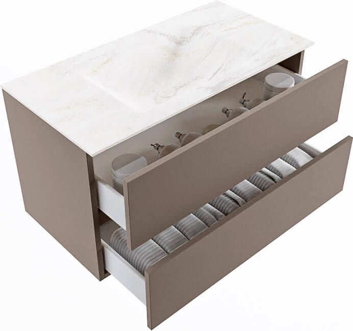 Mondiaz Vica Dlux badmeubel 90cm Smoke Cloud wastafel Ostra midden zonder kraangat