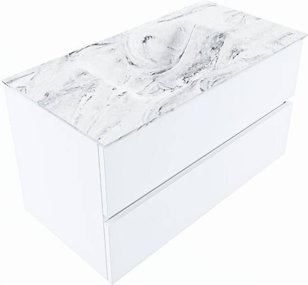 Mondiaz Vica Dlux badmeubel 90cm Talc Cloud wastafel Glace midden met 1 kraangat