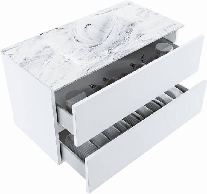 Mondiaz Vica Dlux badmeubel 90cm Talc Cloud wastafel Glace midden met 1 kraangat