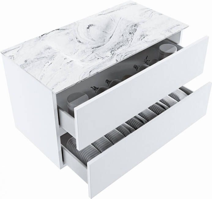 Mondiaz Vica Dlux badmeubel 90cm Talc Cloud wastafel Glace midden zonder kraangat