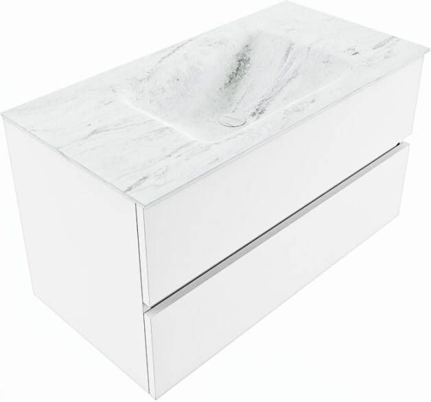 Mondiaz Vica Dlux badmeubel 90cm Talc Cloud wastafel Opalo midden met 1 kraangat