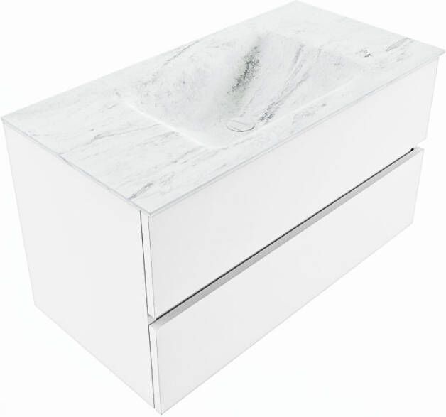 Mondiaz Vica Dlux badmeubel 90cm Talc Cloud wastafel Opalo midden zonder kraangat