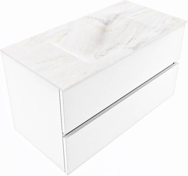 Mondiaz Vica Dlux badmeubel 90cm Talc Cloud wastafel Ostra midden met 1 kraangat