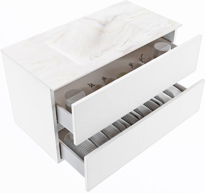 Mondiaz Vica Dlux badmeubel 90cm Talc Cloud wastafel Ostra midden met 1 kraangat