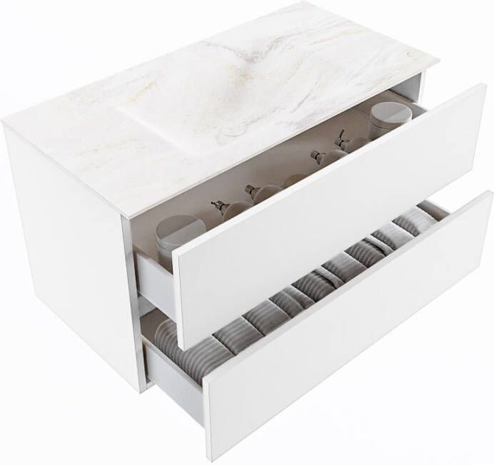 Mondiaz Vica Dlux badmeubel 90cm Talc Cloud wastafel Ostra midden zonder kraangat