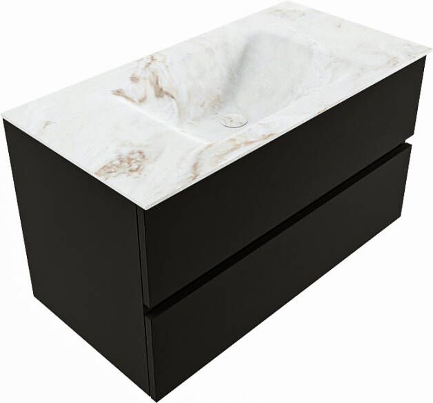 Mondiaz Vica Dlux badmeubel 90cm Urban Cloud wastafel Frappe midden met 1 kraangat