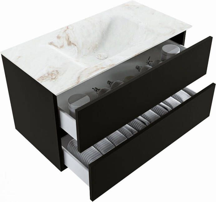 Mondiaz Vica Dlux badmeubel 90cm Urban Cloud wastafel Frappe midden met 1 kraangat