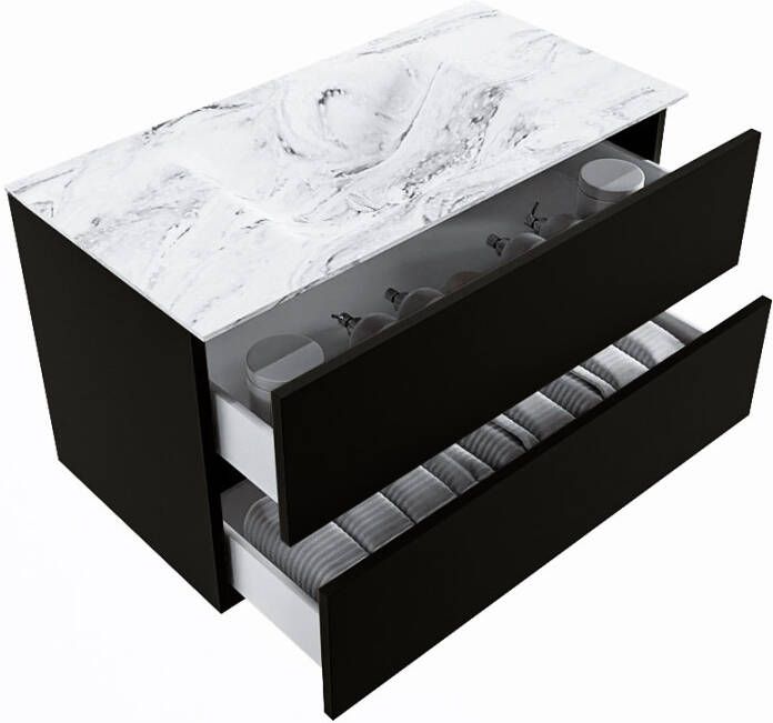 Mondiaz Vica Dlux badmeubel 90cm Urban Cloud wastafel Glace midden met 1 kraangat
