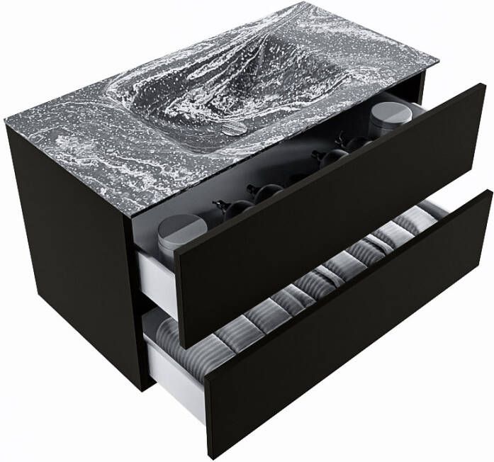 Mondiaz Vica Dlux badmeubel 90cm Urban Cloud wastafel Lava midden met 1 kraangat