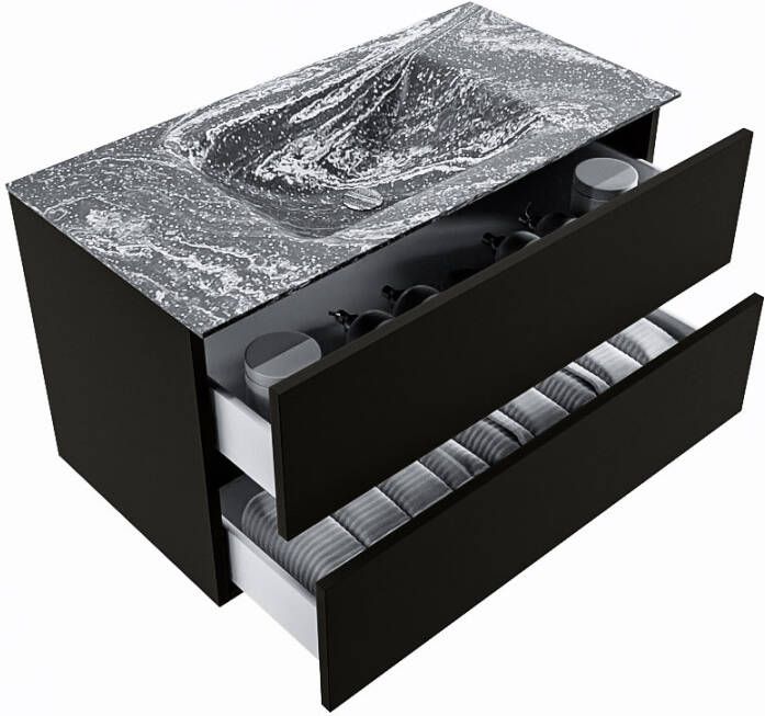 Mondiaz Vica Dlux badmeubel 90cm Urban Cloud wastafel Lava midden zonder kraangat