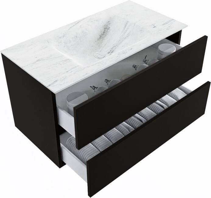 Mondiaz Vica Dlux badmeubel 90cm Urban Cloud wastafel Opalo midden zonder kraangat