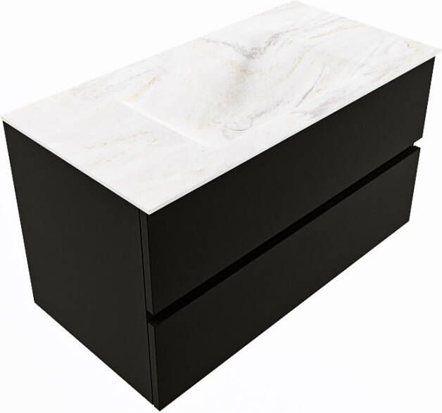 Mondiaz Vica Dlux badmeubel 90cm Urban Cloud wastafel Ostra midden met 1 kraangat