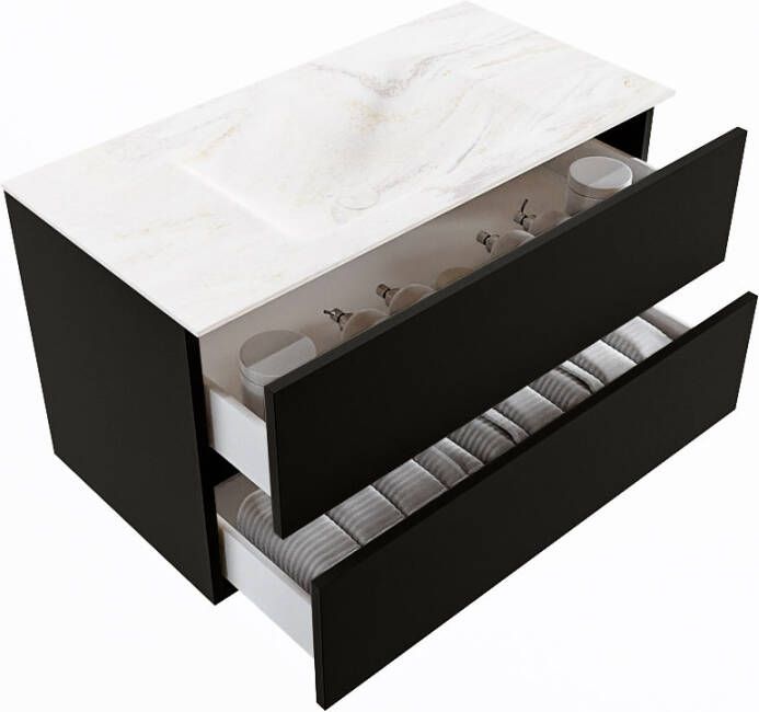Mondiaz Vica Dlux badmeubel 90cm Urban Cloud wastafel Ostra midden met 1 kraangat