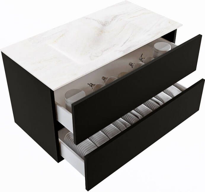 Mondiaz Vica Dlux badmeubel 90cm Urban Cloud wastafel Ostra midden zonder kraangat