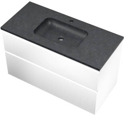 Proline Elegant badmeubel met hardsteen wastafel met 1 kraangat en onderkast a-symmetrisch Mat wit 100x46cm (bxd)