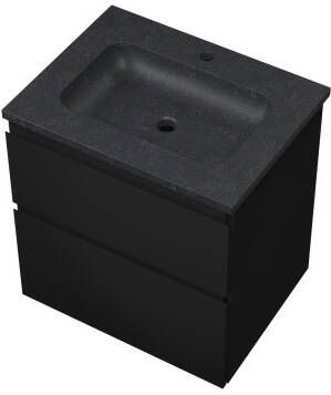 Proline Elegant badmeubel met hardsteen wastafel met 1 kraangat en onderkast a-symmetrisch Mat zwart 60x46cm (bxd)