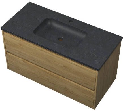 Proline Elegant badmeubel met hardsteen wastafel met 1 kraangat en onderkast symmetrisch Ideal oak 100x46cm (bxd)