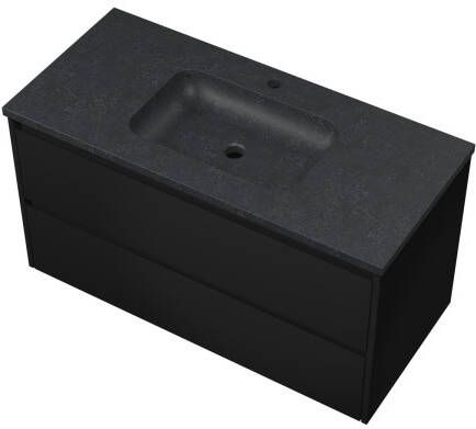 Proline Elegant badmeubel met hardsteen wastafel met 1 kraangat en onderkast symmetrisch Mat zwart 100x46cm (bxd)