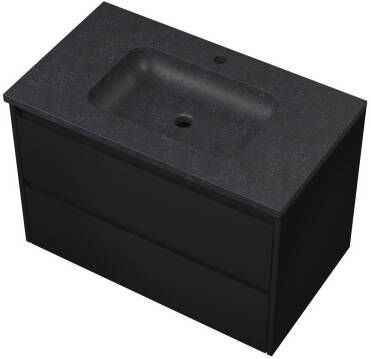 Proline Elegant badmeubel met hardsteen wastafel met 1 kraangat en onderkast symmetrisch Mat zwart 80x46cm (bxd)