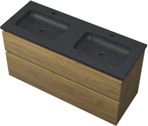 Proline Elegant badmeubel met hardsteen wastafel met 2 kraangaten en onderkast a-symmetrisch Ideal oak 120x46cm (bxd)