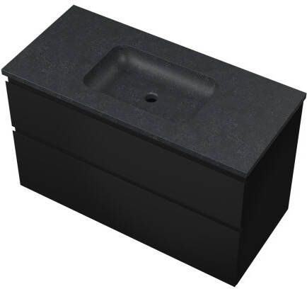Proline Elegant badmeubel met hardsteen wastafel zonder kraangat en onderkast a-symmetrisch Mat zwart 100x46cm (bxd)