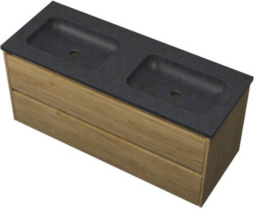 Proline Elegant badmeubel met hardsteen wastafel zonder kraangat en onderkast symmetrisch Ideal oak 100x46cm (bxd)