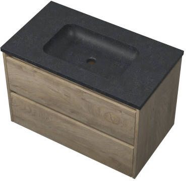 Proline Elegant badmeubel met hardsteen wastafel zonder kraangat en onderkast symmetrisch Raw oak 80x46cm (bxd)