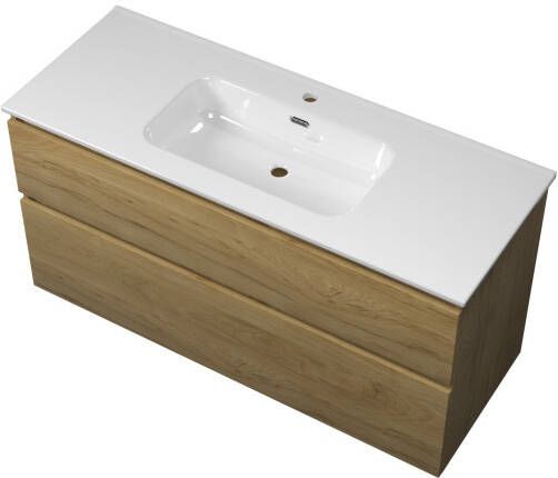 Proline Elegant badmeubel met keramische wastafel enkel met 1 kraangat en onderkast a-symmetrisch Ideal oak 120x46cm (bxd)