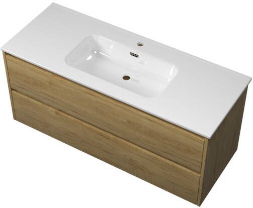 Proline Elegant badmeubel met keramische wastafel enkel met 1 kraangat en onderkast symmetrisch Ideal oak 120x46cm (bxd)