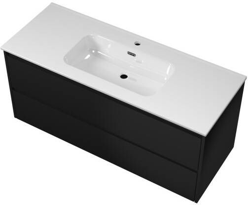 Proline Elegant badmeubel met keramische wastafel enkel met 1 kraangat en onderkast symmetrisch Mat zwart 120x46cm (bxd)