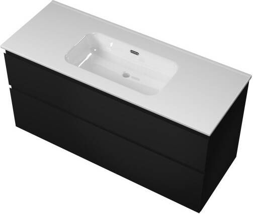 Proline Elegant badmeubel met keramische wastafel enkel zonder kraangat en onderkast a-symmetrisch Mat zwart 120x46cm (bxd)