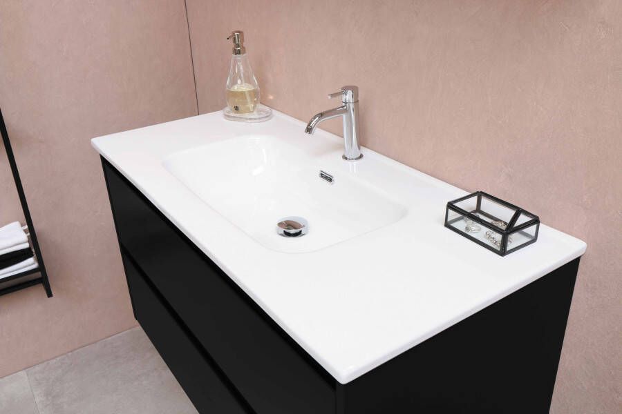 Proline Elegant badmeubel met keramische wastafel enkel zonder kraangat en onderkast a-symmetrisch Mat wit 120x46cm (bxd)