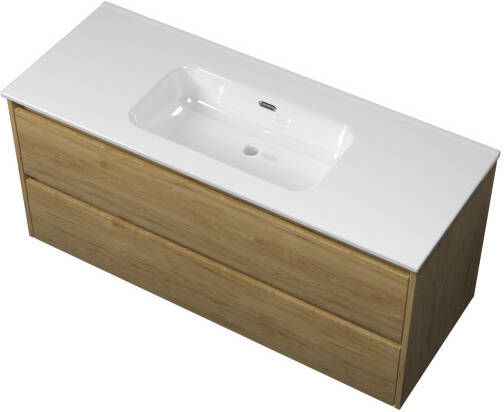 Proline Elegant badmeubel met keramische wastafel enkel zonder kraangat en onderkast symmetrisch Ideal oak 120x46cm (bxd)