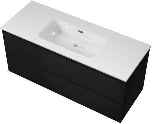 Proline Elegant badmeubel met keramische wastafel enkel zonder kraangat en onderkast symmetrisch Mat zwart 120x46cm (bxd)