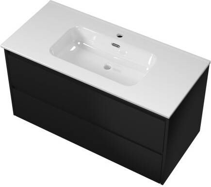 Proline Elegant badmeubel met keramische wastafel met 1 kraangat en onderkast symmetrisch Mat zwart 80x46cm (bxd)