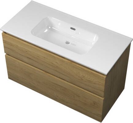Proline Elegant badmeubel met keramische wastafel zonder kraangat en onderkast a-symmetrisch Ideal oak 80x46cm (bxd)