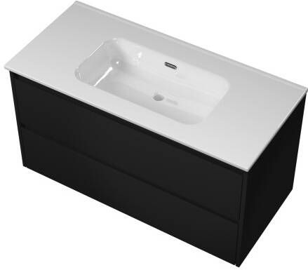 Proline Elegant badmeubel met keramische wastafel zonder kraangat en onderkast symmetrisch Mat zwart 100x46cm (bxd)