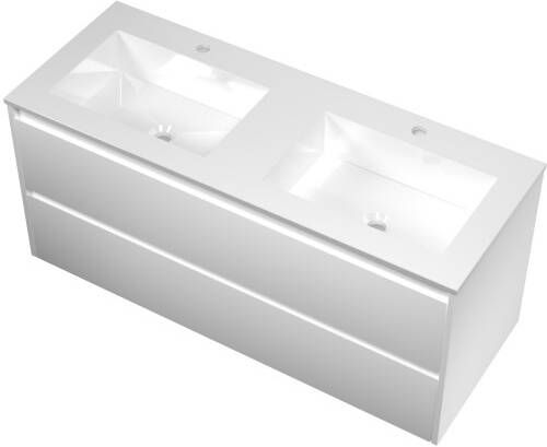 Proline Elegant badmeubel met polystone wastafel met 2 kraangaten en onderkast symmetrisch Mat wit Glans wit 100x46cm (bxd)