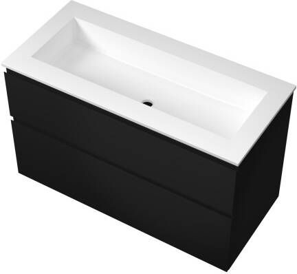 Proline Elegant badmeubel met polystone wastafel zonder kraangat en onderkast a-symmetrisch Mat zwart Glans wit 60x46cm (bxd)