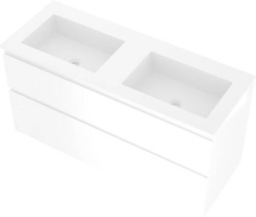Proline Elegant badmeubel met polystone wastafel zonder kraangaten en onderkast a-symmetrisch Glans wit Mat wit 120x46cm (bxd)