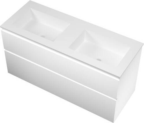 Proline Elegant badmeubel met polystone wastafel zonder kraangaten en onderkast a-symmetrisch Mat wit Glans wit 120x46cm (bxd)