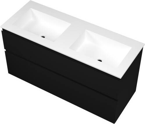 Proline Elegant badmeubel met polystone wastafel zonder kraangaten en onderkast a-symmetrisch Mat zwart Mat wit 120x46cm (bxd)